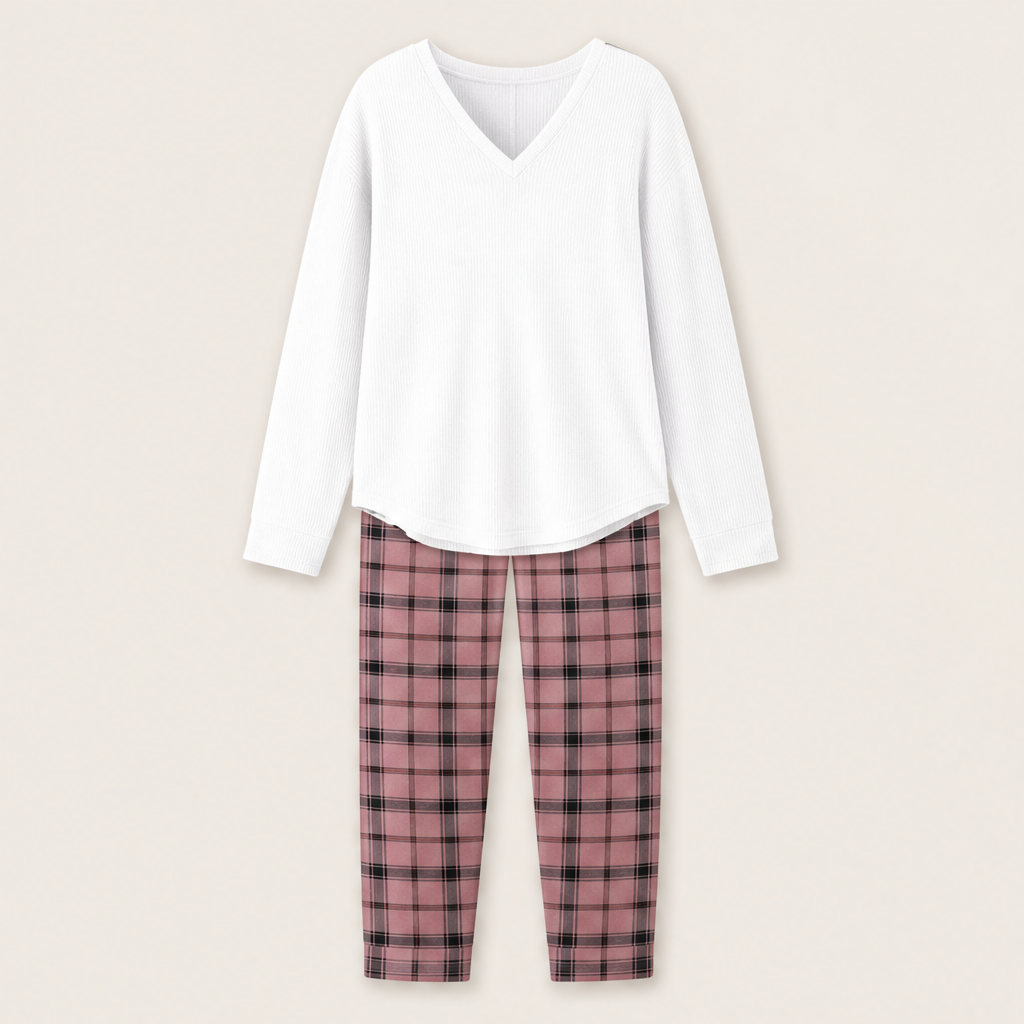 Velanoa – Completo Due Pezzi Maglia e Leggings Scozzesi White