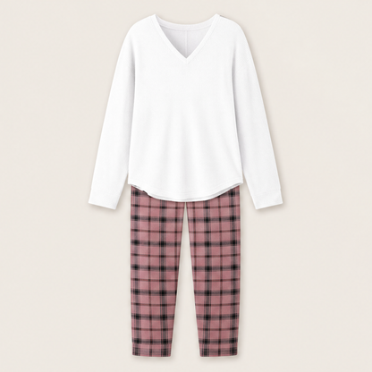 Velanoa – Completo Due Pezzi Maglia e Leggings Scozzesi White