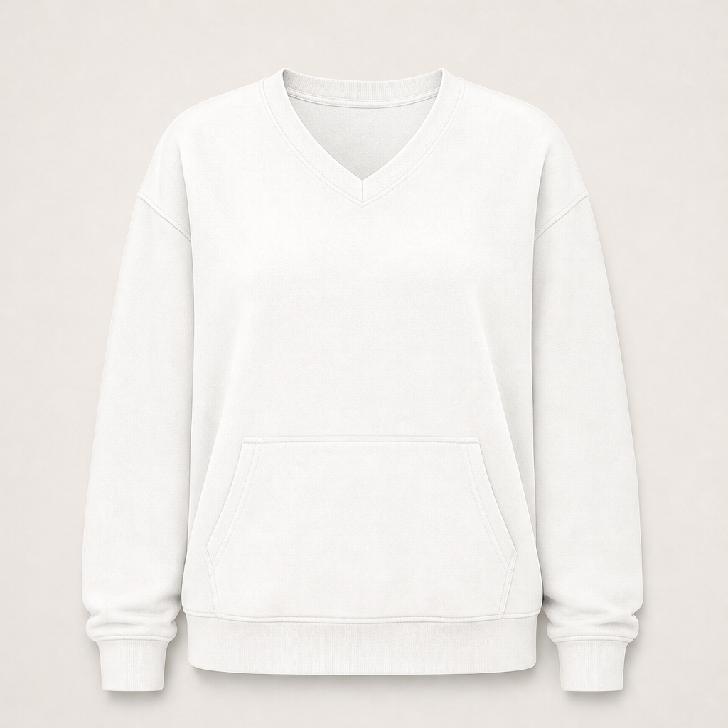 Ventalia – Felpa Scollo a V con Tasca Canguro White