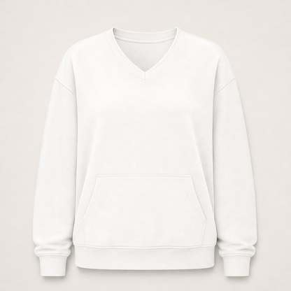 Ventalia – Felpa Scollo a V con Tasca Canguro White