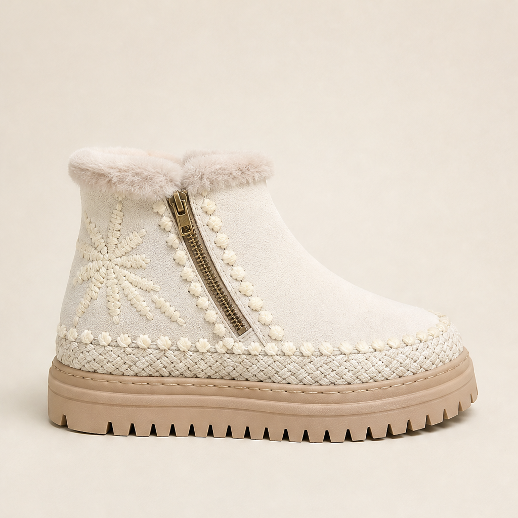 Novarra – Stivaletto Floreale in Suede Choc Cream