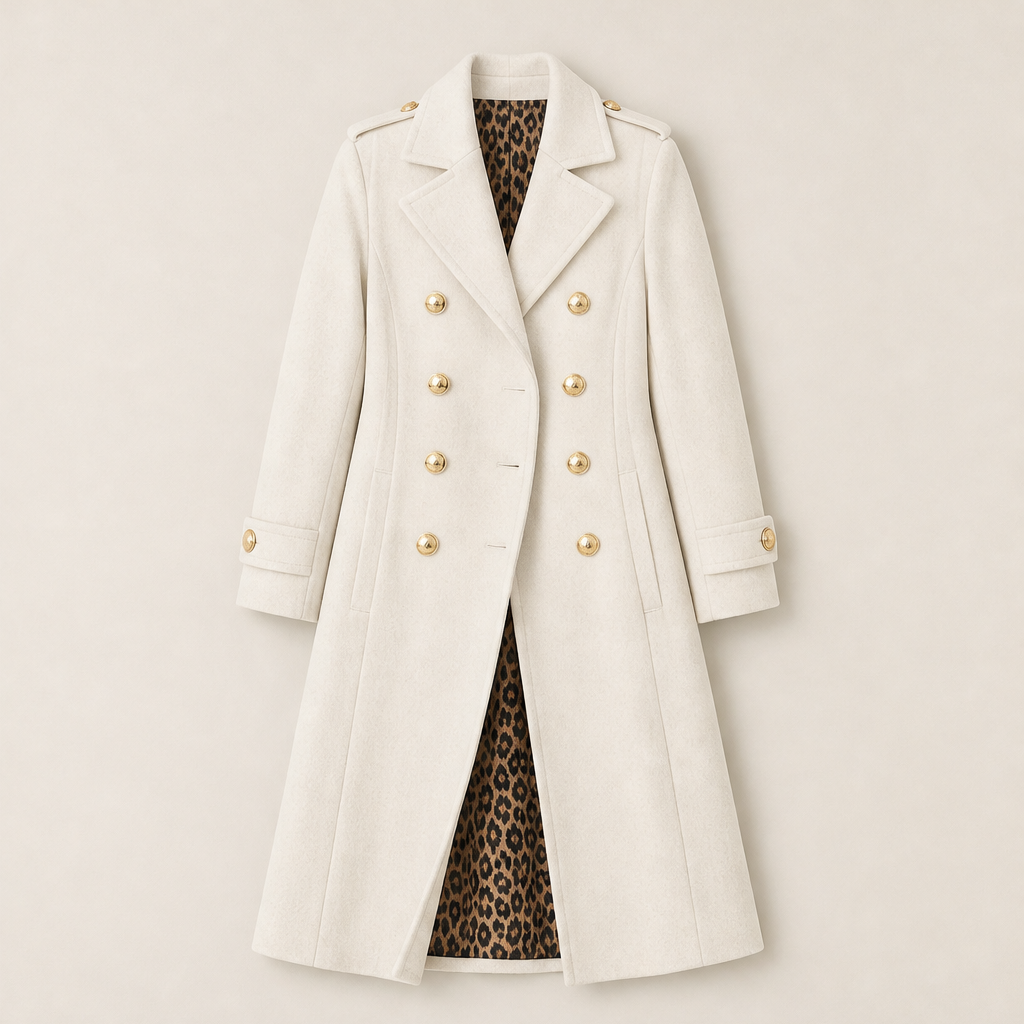 Voralie – Cappotto Lungo in Lana Stile Militare Beige
