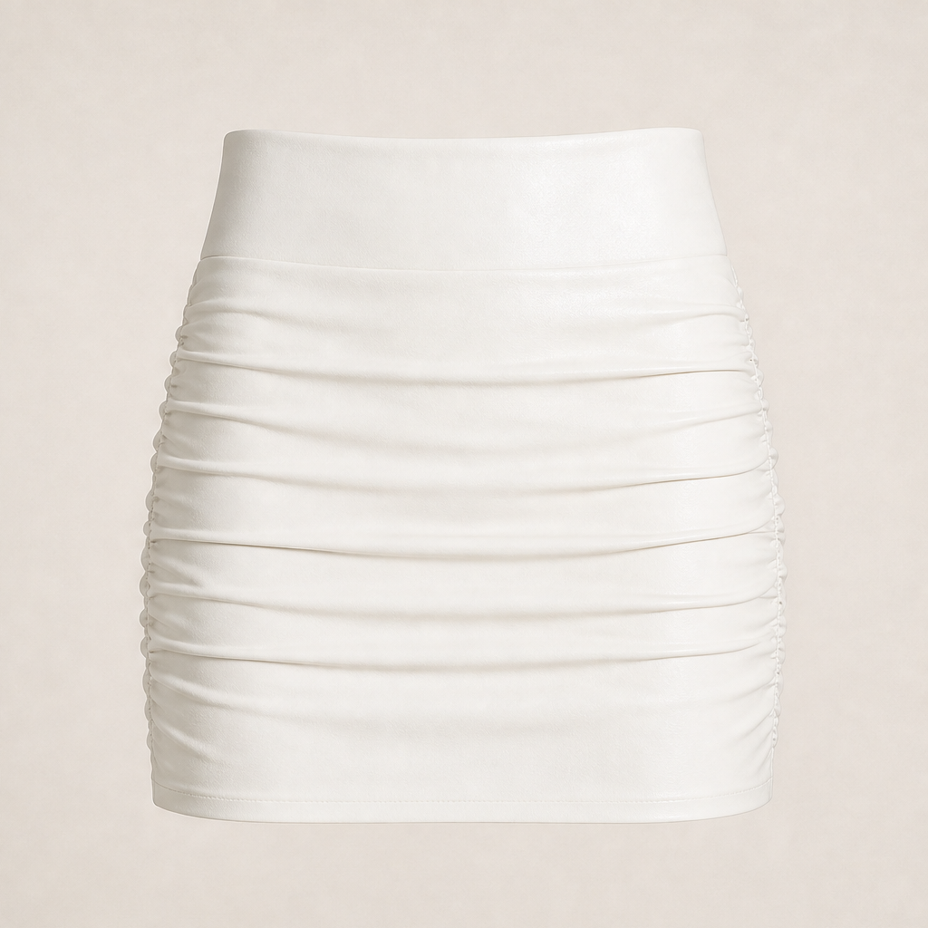 Novarella – Minigonna Arricciata in Similpelle Contenitiva White