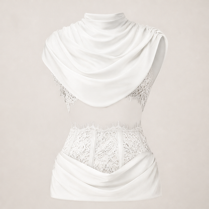 Novarra – Top a Mantella in Raso con Pizzo White
