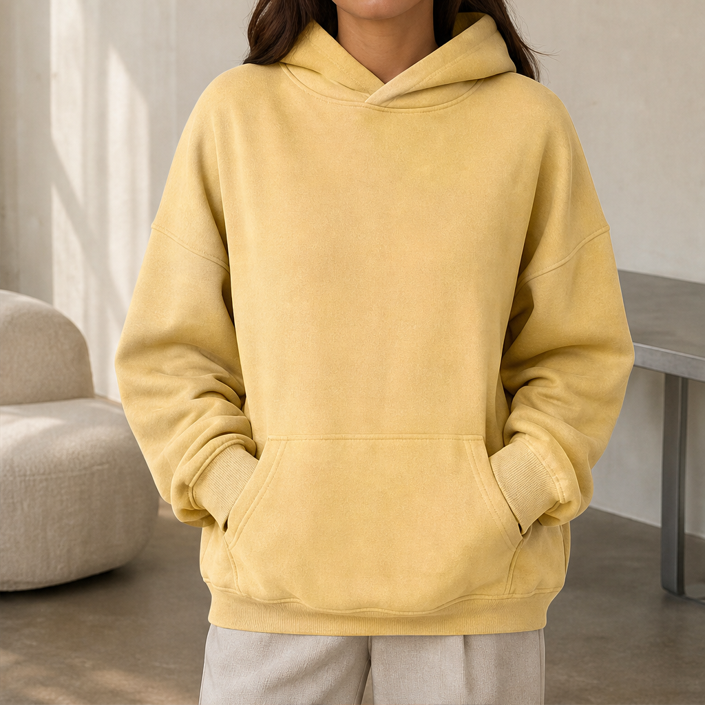Vorelio – Felpa Oversize con Cappuccio Yellow