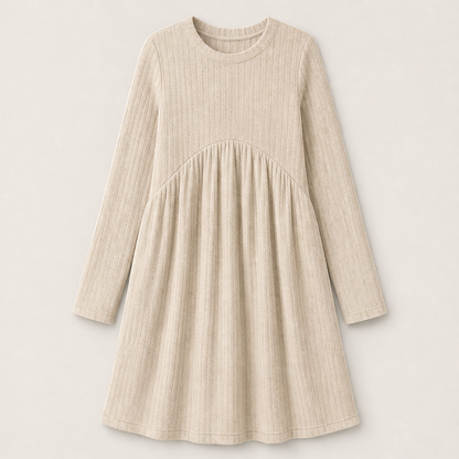 Velmira – Abito A-Linea in Maglia Operata con Tasche Beige