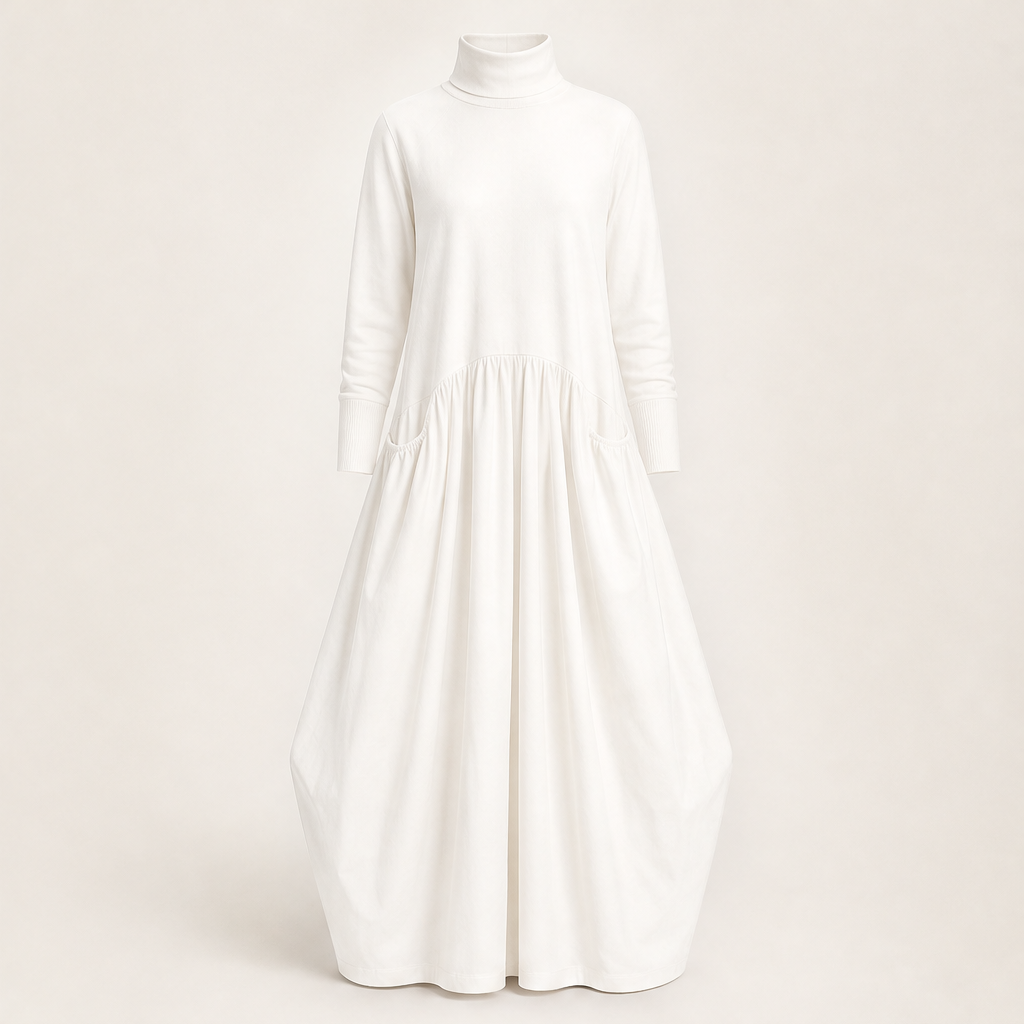 Novarela – Collo Alto Oversize con Tasche Abito Maxi White