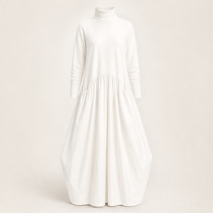 Novarela – Collo Alto Oversize con Tasche Abito Maxi White