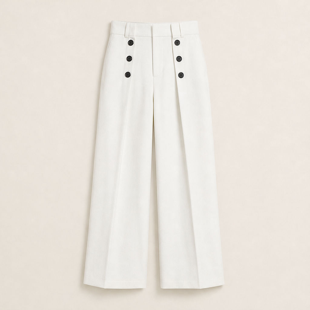 Varonne – Pantaloni a Vita Alta con Doppia Bottoniera White