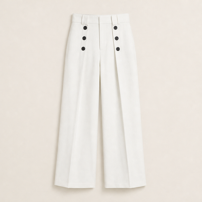 Varonne – Pantaloni a Vita Alta con Doppia Bottoniera White