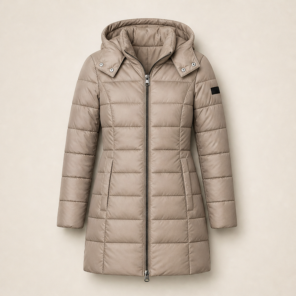 Novarine – Piumino Trapuntato Midi con Cappuccio Beige