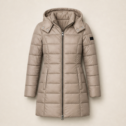 Novarine – Piumino Trapuntato Midi con Cappuccio Beige