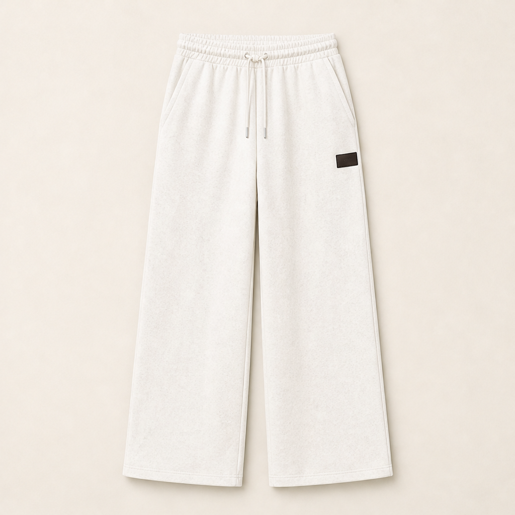 Morelio – Pantaloni Wide Leg in Felpa con Coulisse Beige