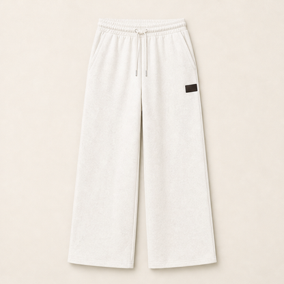 Morelio – Pantaloni Wide Leg in Felpa con Coulisse Beige