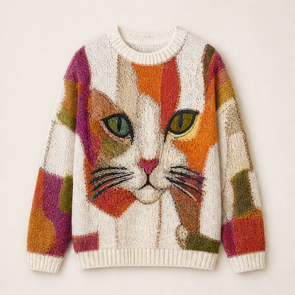 Chaya – Maglione Patchwork Ricamato Faccia di Gatto Cream