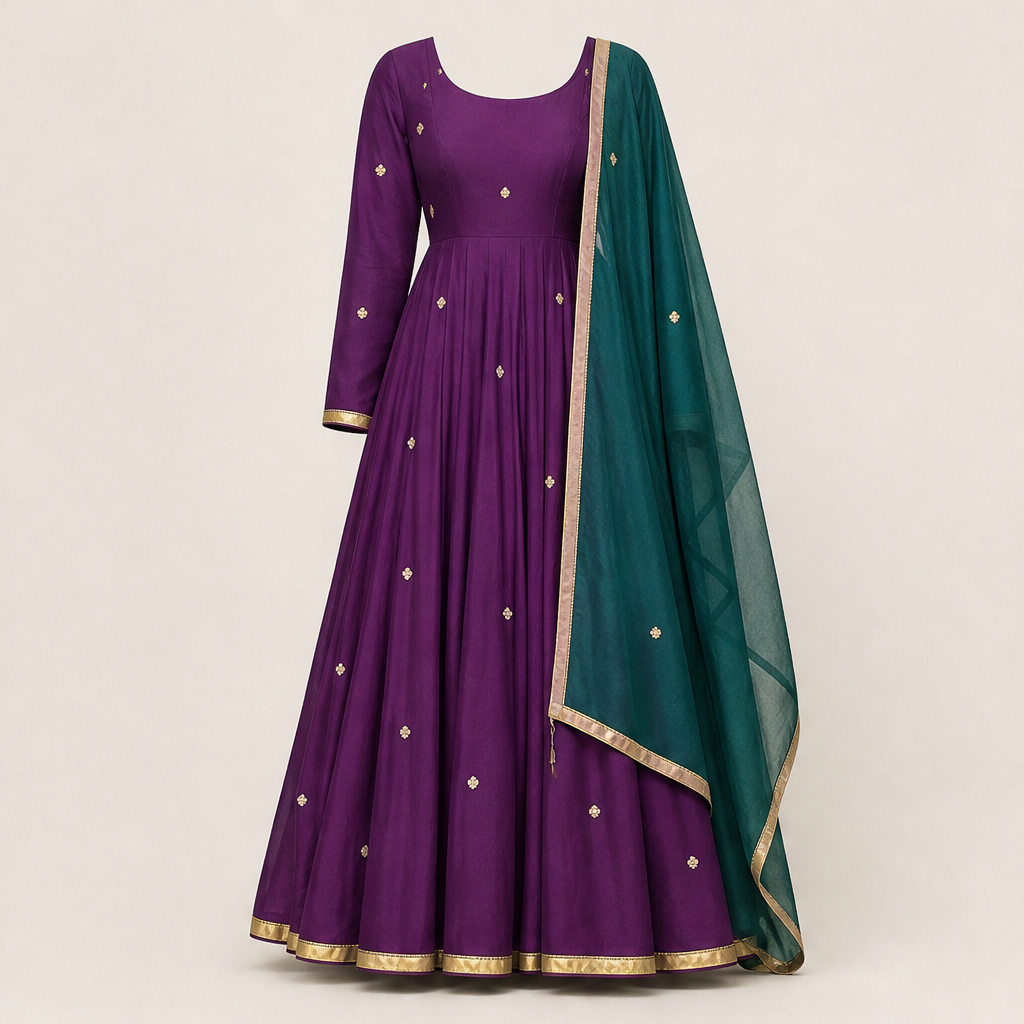 Narayani – Abito Anarkali Ricamato con Dupatta Purple