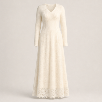 Velmora – Abito Maxi in Maglia con Pizzo White