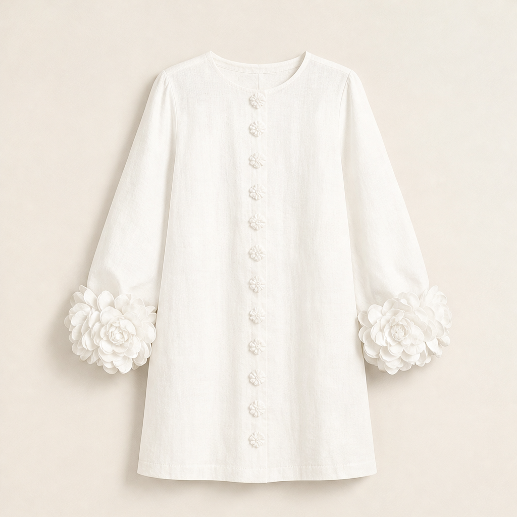 Florenne – Abito Mini con Polsini Floreali White