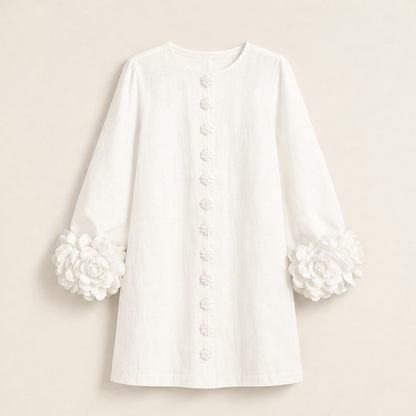 Florenne – Abito Mini con Polsini Floreali White