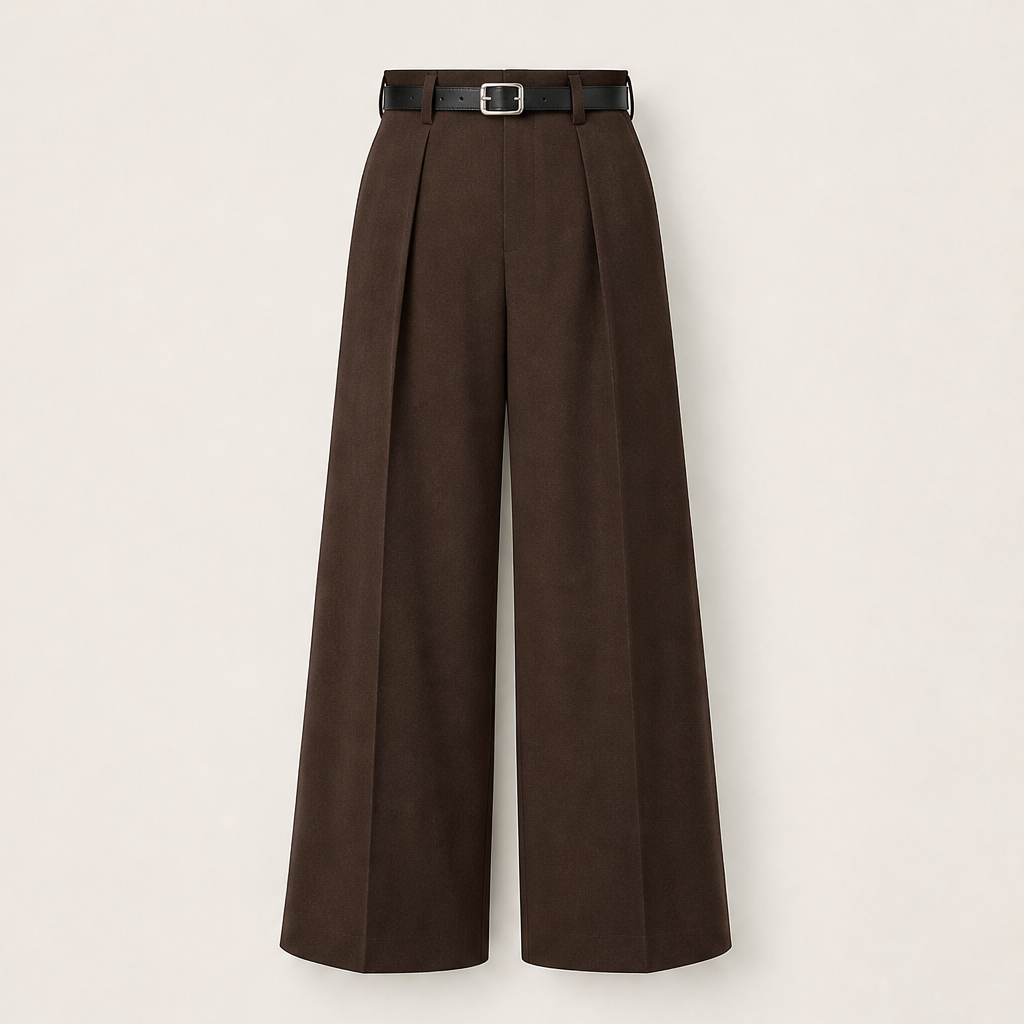 Velorena – Pantaloni a Palazzo Vita Alta Drappeggiati Brown