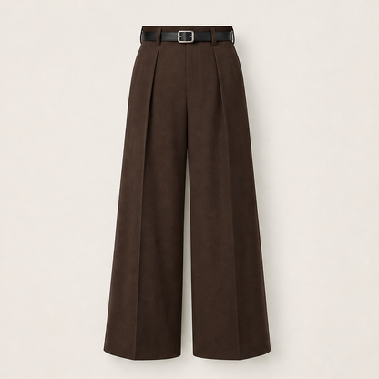 Velorena – Pantaloni a Palazzo Vita Alta Drappeggiati Brown