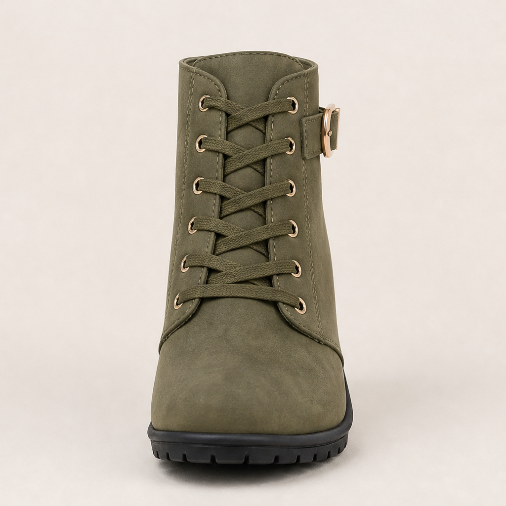 Vellamo – Stivaletti con Zeppa Stabile e Lacci Olive