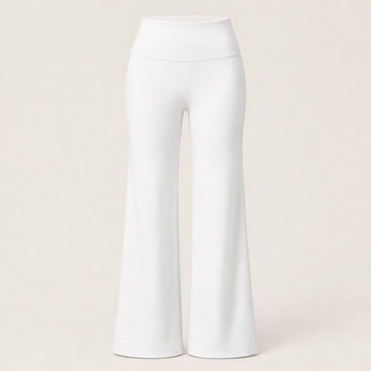 Velmora – Pantaloni a Gamba Larga Vita Alta White