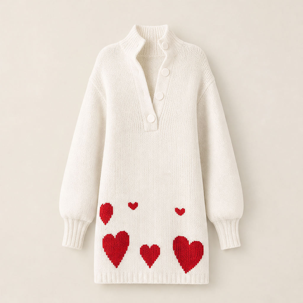 Novarina – Abito Corto in Maglia con Cuori White
