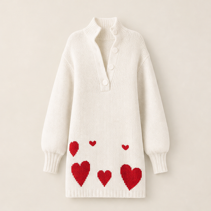 Novarina – Abito Corto in Maglia con Cuori White