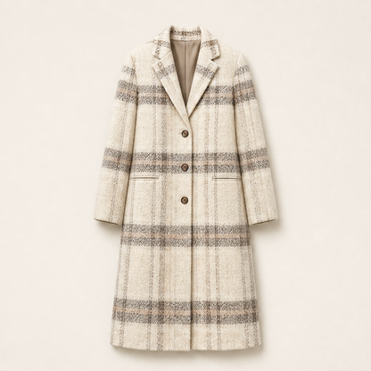 Varonne – Cappotto Lungo in Tweed a Quadri Beige