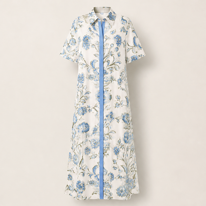 Florentia – Abito Camicia Maxi a Contrasto Floreale Ivory