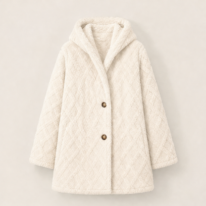 Velania – Giacca Peluche con Cappuccio Motivo a Rombi Beige
