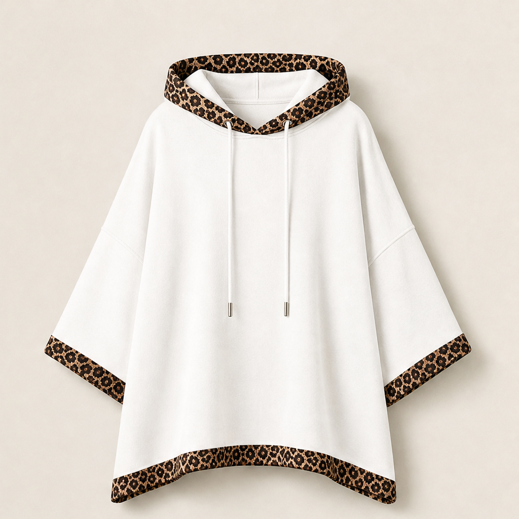Felinora – Felpa Poncho con Bordo Leopardato White