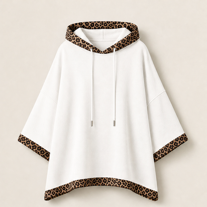 Felinora – Felpa Poncho con Bordo Leopardato White
