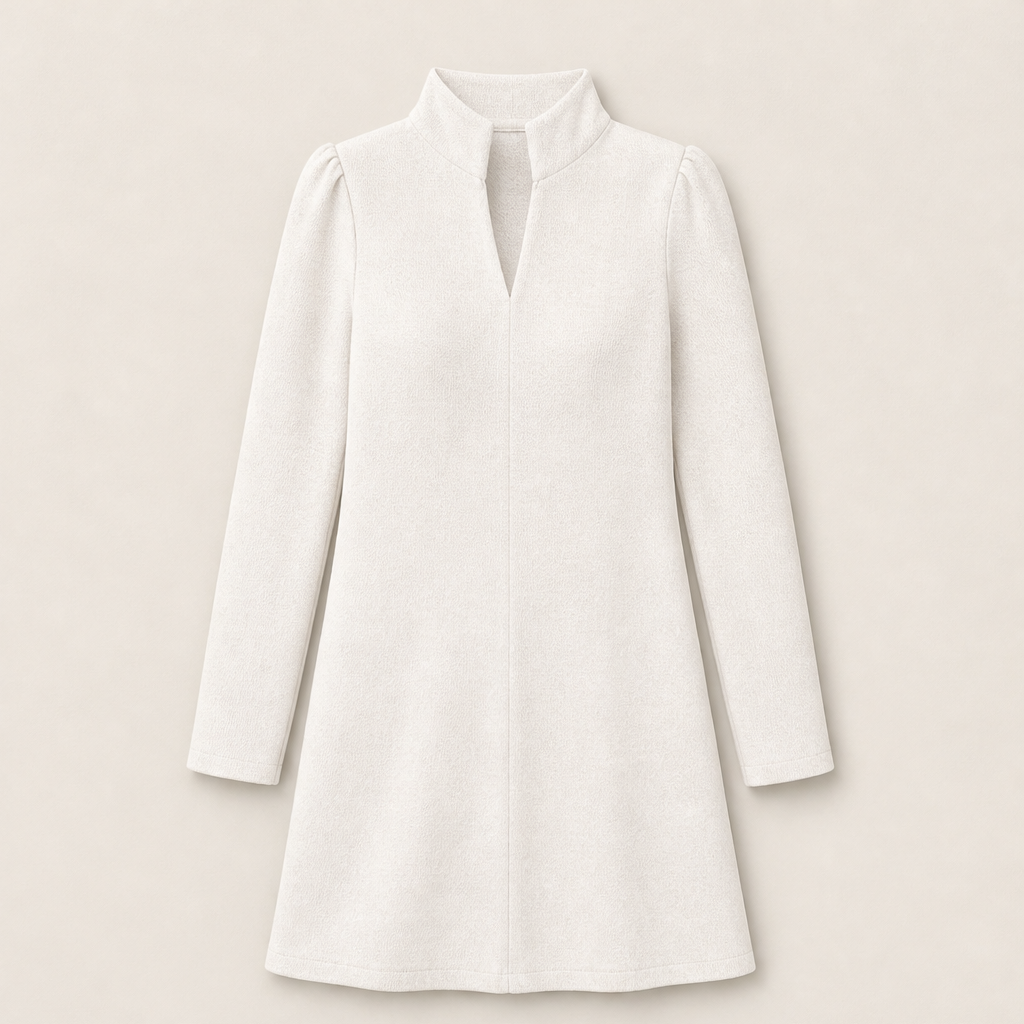Novarra – Abito Scollo a V Collo Alto Manica Lunga Ivory