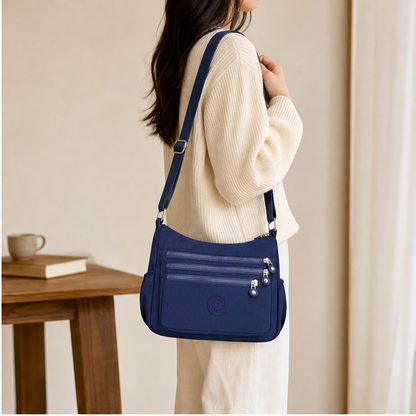 Borsa a Tracolla in Nylon Blu Navy | Borsa da Donna Leggera con Tasche Multiple – Idrorepellente