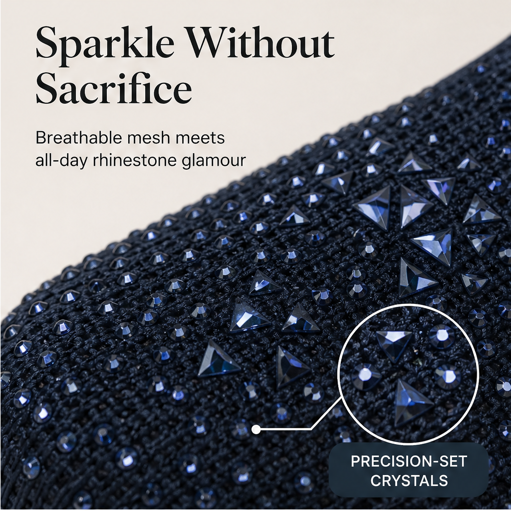 Sneakers Blu Navy in Mesh con Strass | Scarpe con Zeppa e Dettagli Brillanti – Traspiranti con Lacci