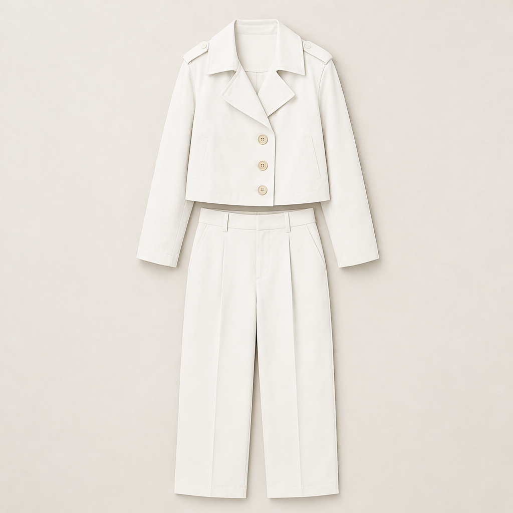 Varonte – Completo Giacca Trench Corta e Pantaloni Beige