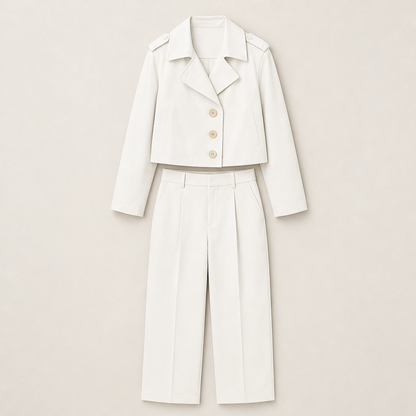 Varonte – Completo Giacca Trench Corta e Pantaloni Beige