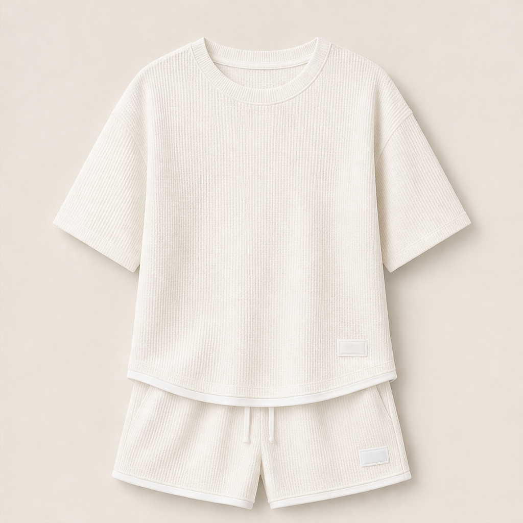 Vaffelo – Completo Loungewear in Maglia a Waffle Beige