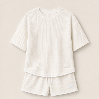 Vaffelo – Completo Loungewear in Maglia a Waffle Beige