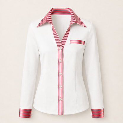 Velmira – Camicia Scamosciata Collo a V Bottoni Perla White