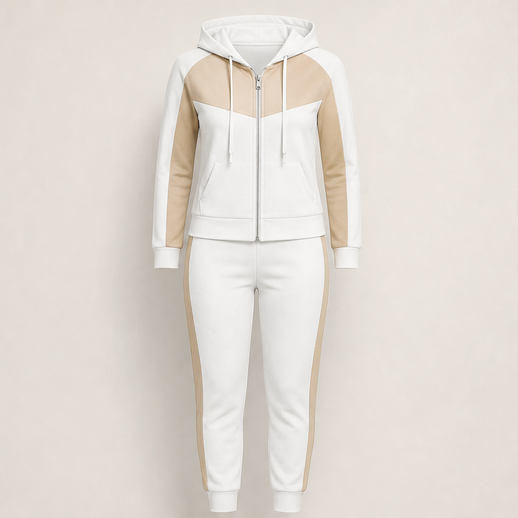 Vionera – Tuta Color Block Due Pezzi con Cappuccio White/Beige