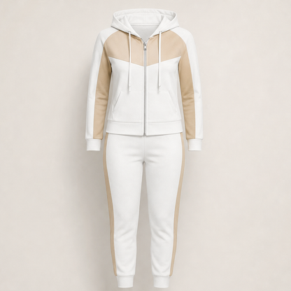 Vionera – Tuta Color Block Due Pezzi con Cappuccio White/Beige
