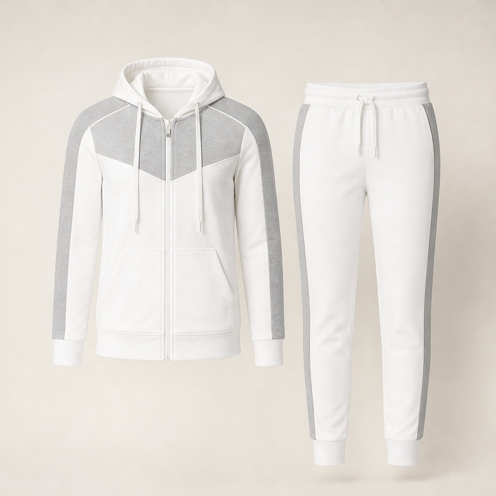 Velmora – Tuta Color-Block con Cappuccio, Due Pezzi White
