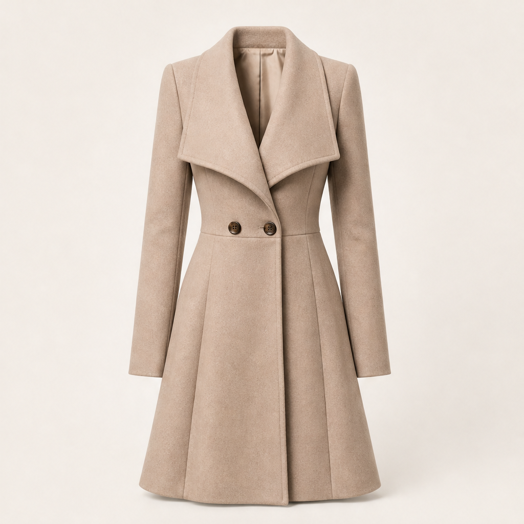Veluria – Cappotto Slim Fit in Misto Lana con Risvolto Beige
