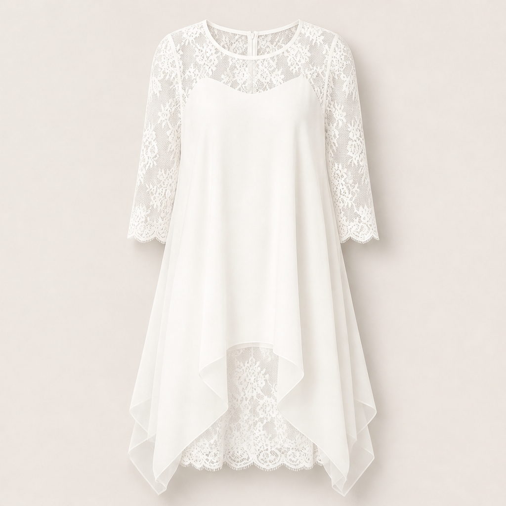 Lorentia – Abito Asimmetrico con Pizzo White