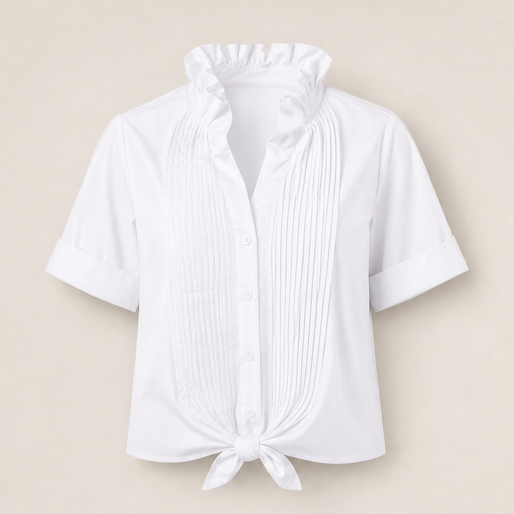 Veraline – Camicia Smoking con Fiocco e Colletto Arricciato White