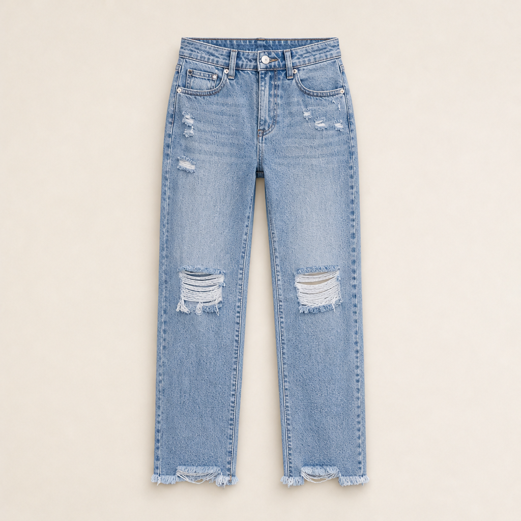 Vellara – Jeans Dritti Vita Alta Strappati Light Blue