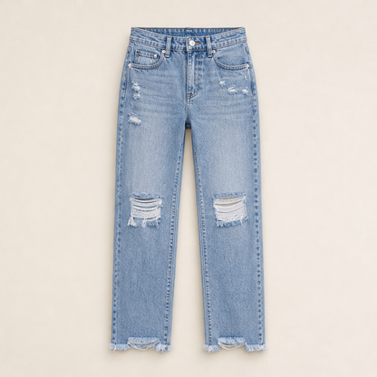 Vellara – Jeans Dritti Vita Alta Strappati Light Blue